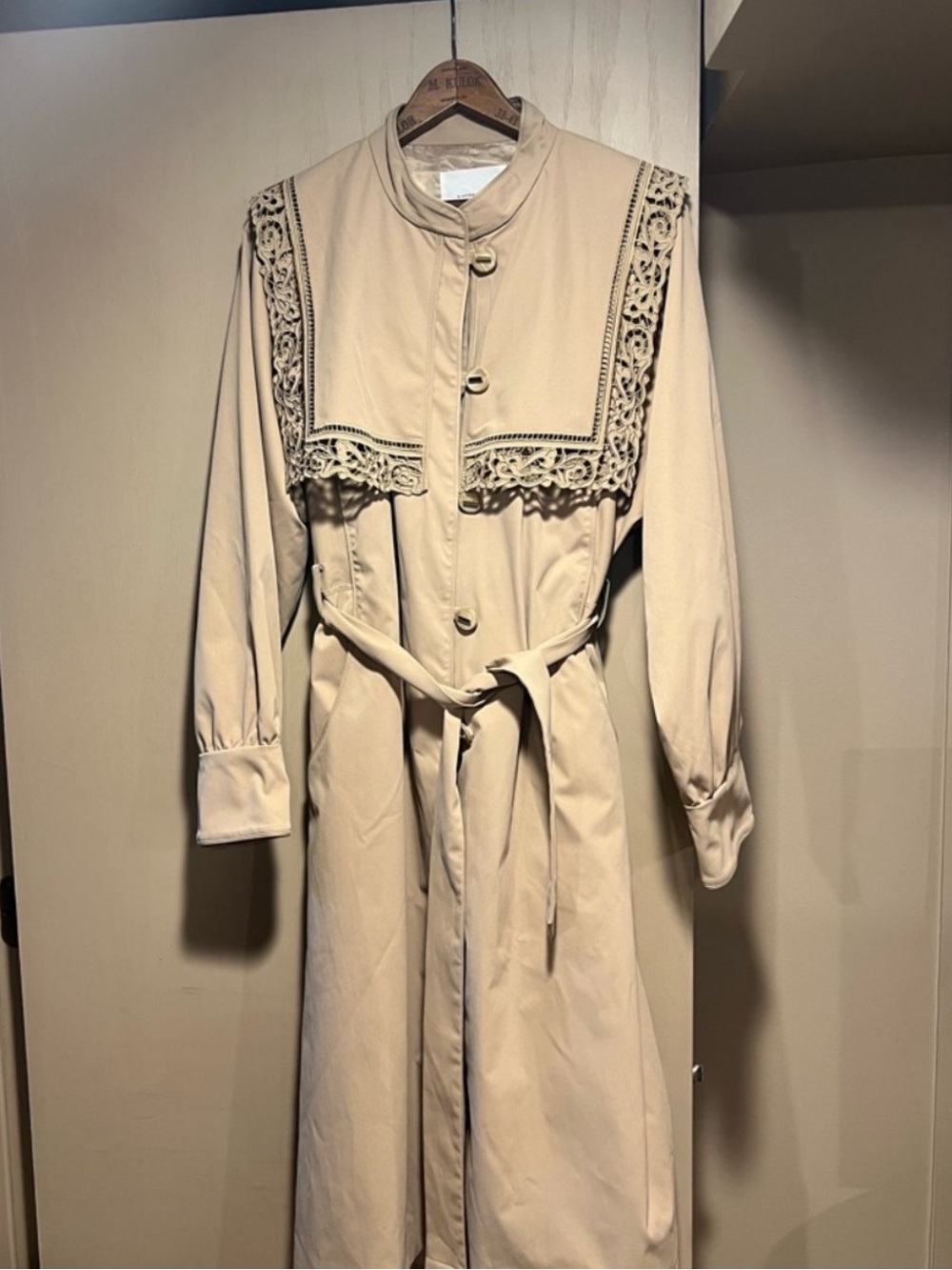 Anthropologie Cream Lace-Trim Trench Coat